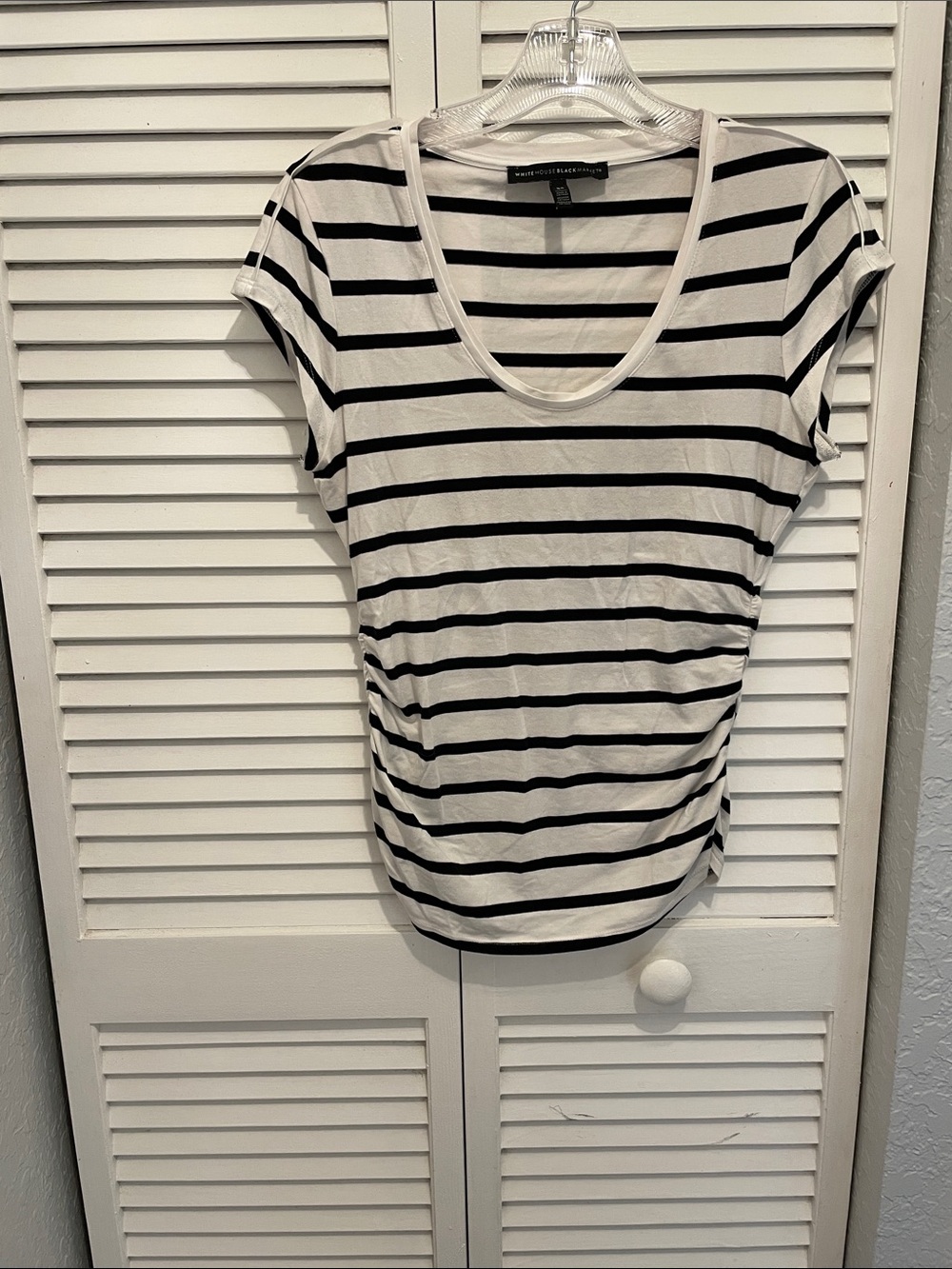 White House Black Market Black & White Striped Scoop-Neck Tee